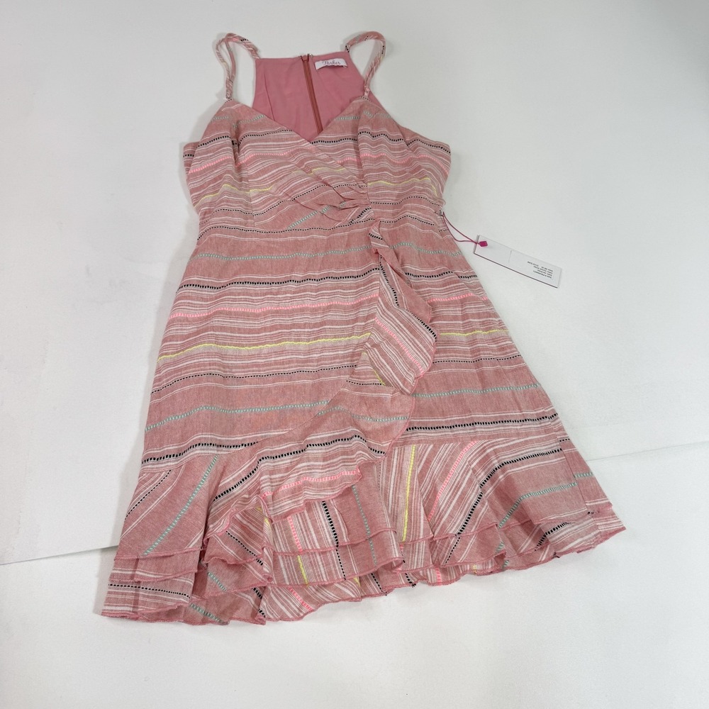 Parker‎ Jay Dress Womens Size xs Pink Sunset Stripe Sleeveless Ruffle Summer New